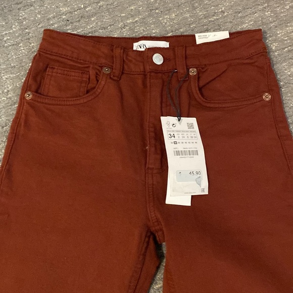 ZARA TRF FLARE CROPPED JEANS DARK BROWN SIZE 34 (US 2) NWT - Picture 2 of 5